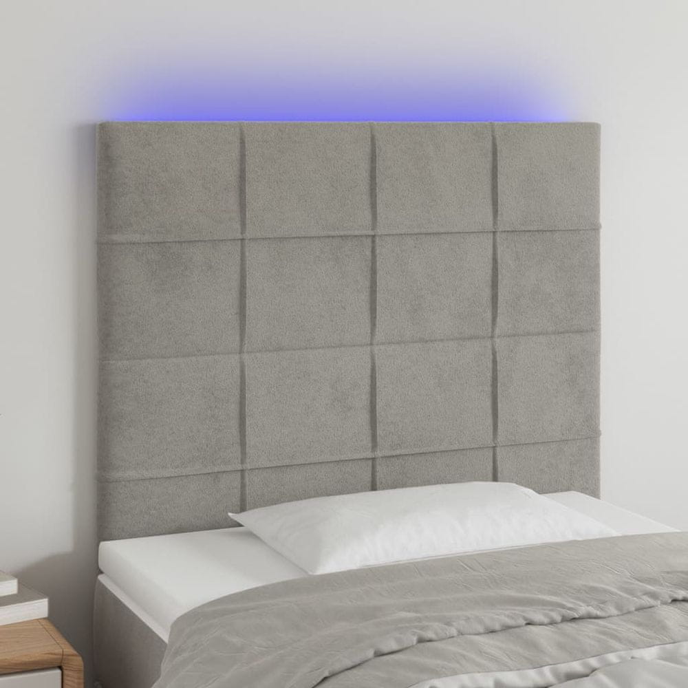 shumee Čelo postele s LED bledosivé 90x5x118/128 cm zamat